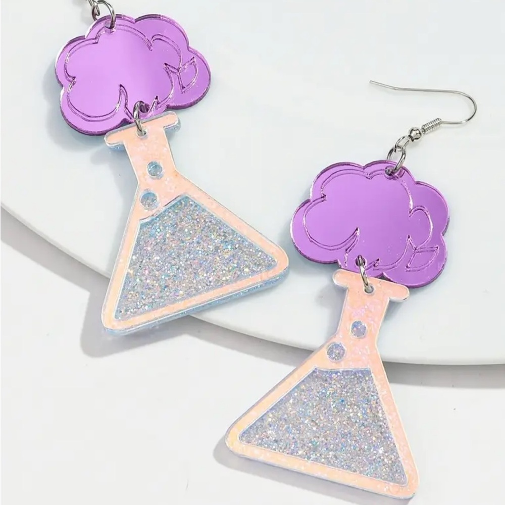 Purple and Silver Science Beaker Earrings
